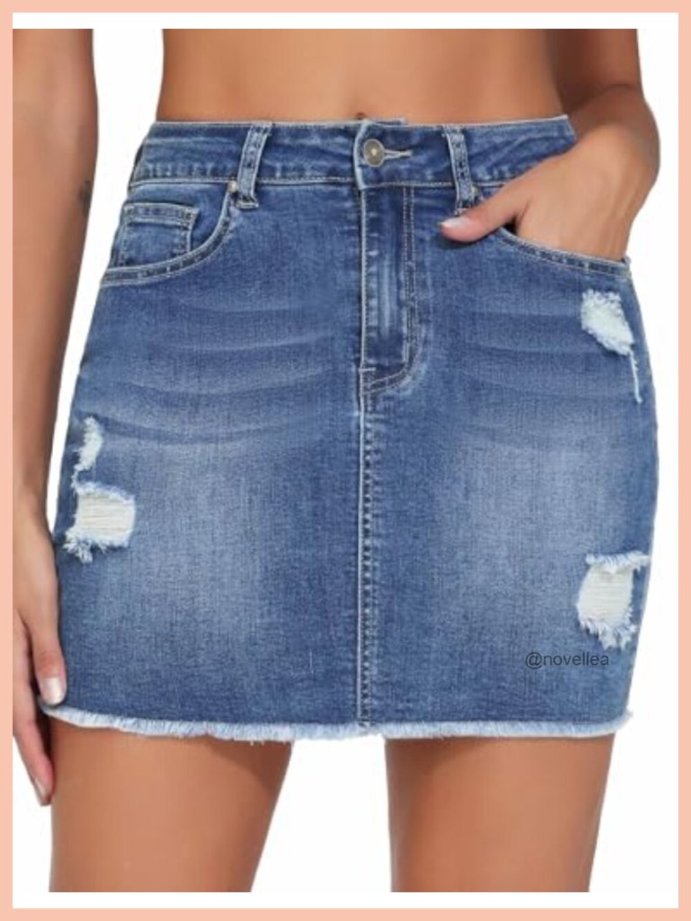 High Rise Stretchy Ripped Denim Mini Skirt with Pockets